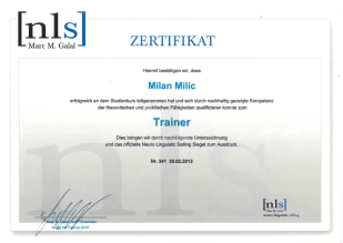 Milan Milic - NLS Certificate - Trainer